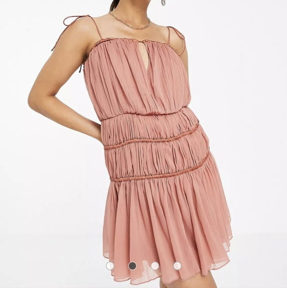ASOS DESIGN strappy mini dress with ruched channel detail and tie straps - Picture 2 of 4